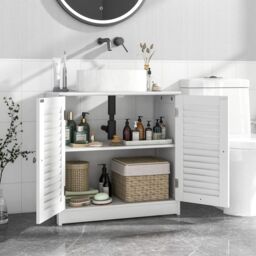Gymax Freestanding Bathroom Under Sink Cabinet With 2 Shutter Doors White - thumbnail 6