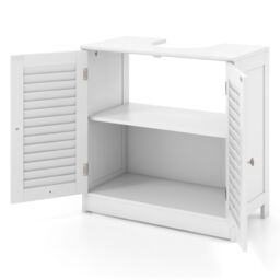 Gymax Freestanding Bathroom Under Sink Cabinet With 2 Shutter Doors White - thumbnail 4