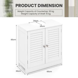 Gymax Freestanding Bathroom Under Sink Cabinet With 2 Shutter Doors White - thumbnail 2