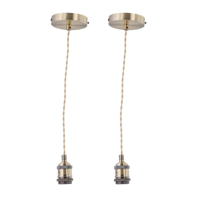 First Choice Lighting Set of 2 Flex - Antique Brass Pendant Kits with Cream Braided Cable in Gold - image 1