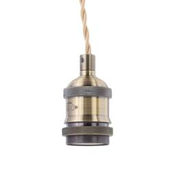 First Choice Lighting Set of 2 Flex - Antique Brass Pendant Kits with Cream Braided Cable in Gold - thumbnail 4
