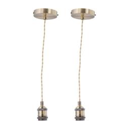 First Choice Lighting Set of 2 Flex - Antique Brass Pendant Kits with Cream Braided Cable in Gold