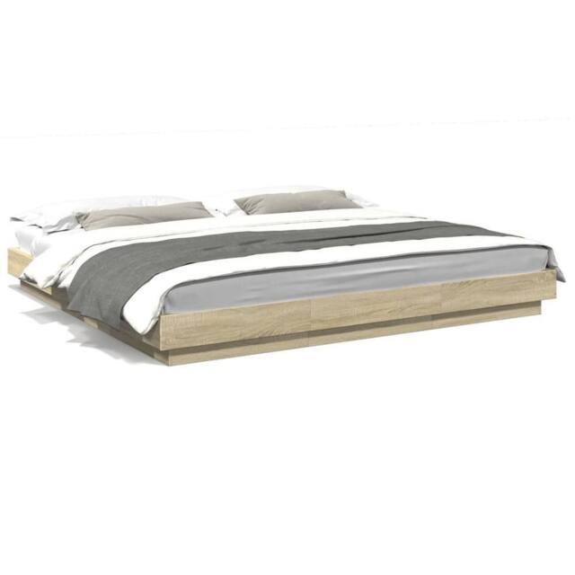 Berkfield Home Bed Frame with LED Lights without Mattress Sonoma Oak 200x200cm in Brown - Size: 200x200 cm - image 1