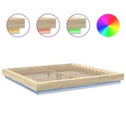 Berkfield Home Bed Frame with LED Lights without Mattress Sonoma Oak 200x200cm in Brown - Size: 200x200 cm - thumbnail 8