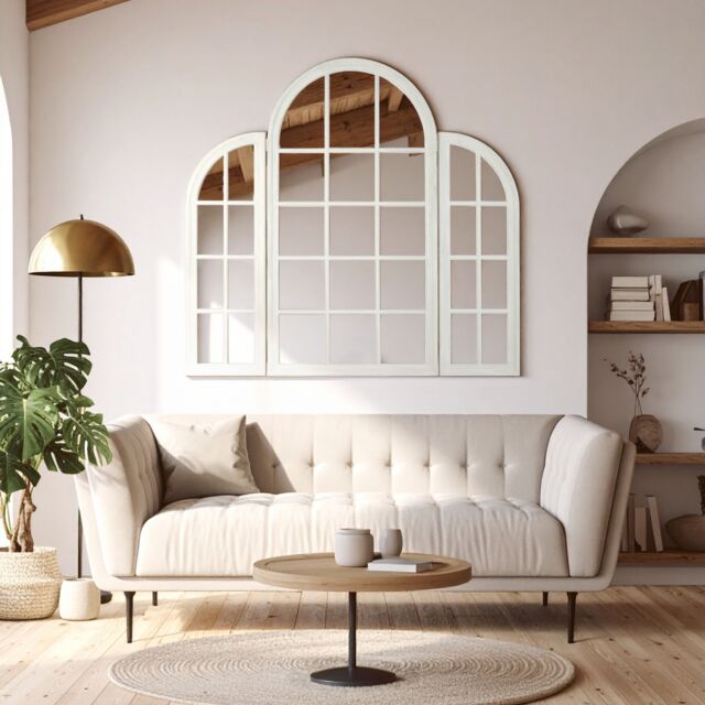 Orsina Fret Flat Wood Wall Mirror in White - image 1