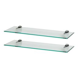 Harbour Housewares 2x Floating Glass Shelves - 60cm - Bathroom Shower Storage Display in Silver