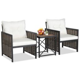 Costway 3 Piece Rattan Conversation Set Patio Wicker Chairs & Coffee Table Set in White - thumbnail 4