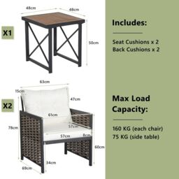 Costway 3 Piece Rattan Conversation Set Patio Wicker Chairs & Coffee Table Set in White - thumbnail 2