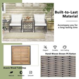 Costway 3 Piece Rattan Conversation Set Patio Wicker Chairs & Coffee Table Set in White - thumbnail 5