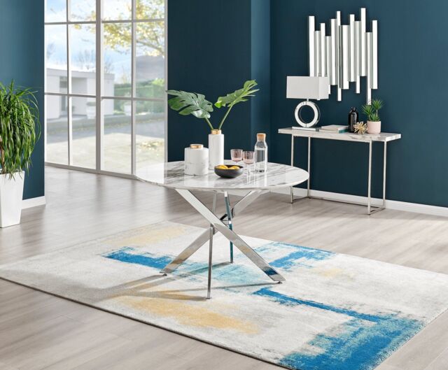 FurnitureboxUK Novara 120cm Round 6-Seater Dining Table With Silver Chrome Legs in Off-White - image 1