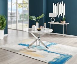 FurnitureboxUK Novara 120cm Round 6-Seater Dining Table With Silver Chrome Legs in Off-White - thumbnail 1
