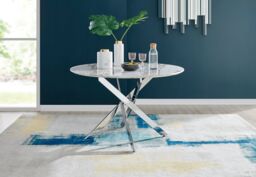 FurnitureboxUK Novara 120cm Round 6-Seater Dining Table With Silver Chrome Legs in Off-White - thumbnail 2