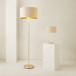 ValueLights Charlie Gold Stem Table Lamp with Fabric Drum with Gold Inner Lamp Shade in Natural - thumbnail 6
