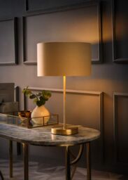 ValueLights Charlie Gold Stem Table Lamp with Fabric Drum with Gold Inner Lamp Shade in Natural - thumbnail 2