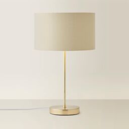 ValueLights Charlie Gold Stem Table Lamp with Fabric Drum with Gold Inner Lamp Shade in Natural - thumbnail 3