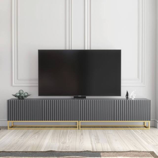 Creative Furniture Ripple Duo TV Unit 200cm - Dark Grey with Fluted Doors - image 1