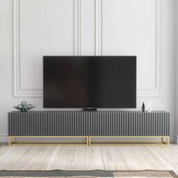 Creative Furniture Ripple Duo TV Unit 200cm - Dark Grey with Fluted Doors - thumbnail 1