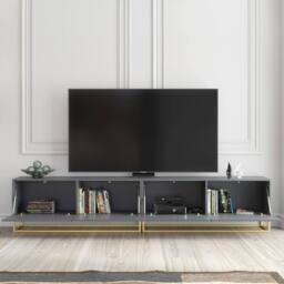 Creative Furniture Ripple Duo TV Unit 200cm - Dark Grey with Fluted Doors - thumbnail 2