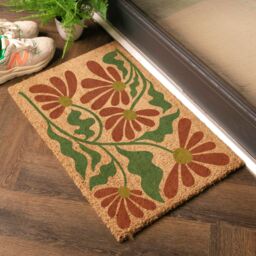 Artsy Mats Red & Green Quirky Floral Pattern Coir Doormat (60 x 40cm) in Brown - Size: 40 cm x 60 cm - thumbnail 2
