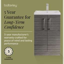Balterley Bathroom Vanity Basin Unit, Chrome Handles, 600mm, Wood Grey - thumbnail 6