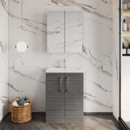 Balterley Bathroom Vanity Basin Unit, Chrome Handles, 600mm, Wood Grey - thumbnail 2