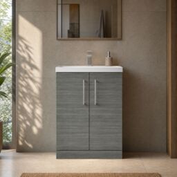 Balterley Bathroom Vanity Basin Unit, Chrome Handles, 600mm, Wood Grey - thumbnail 9
