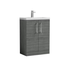 Balterley Bathroom Vanity Basin Unit, Chrome Handles, 600mm, Wood Grey - thumbnail 1