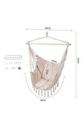 H&O Direct Foldable Canvas Leisure Reading Hammock Chair Hanging Rope Swing with 2 Cushions & Side Pocket for Books, Max 440 Lbs in White - thumbnail 3