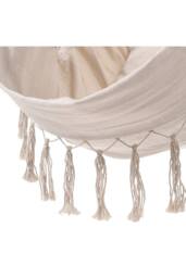 H&O Direct Foldable Canvas Leisure Reading Hammock Chair Hanging Rope Swing with 2 Cushions & Side Pocket for Books, Max 440 Lbs in White - thumbnail 7