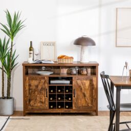 Costway Buffet Storage Cabinet Farmhouse Sideboard w/9-Bottle Wine Rack-Coffee in Dark Brown - thumbnail 2