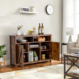 Costway Buffet Storage Cabinet Farmhouse Sideboard w/9-Bottle Wine Rack-Coffee in Dark Brown - thumbnail 3