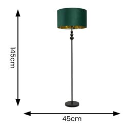ValueLights Marissa Black Stacked Ball Floor Lamp with Velvet Drum with Gold Inner Shade in Bottle Green - thumbnail 4