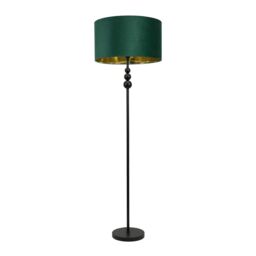 ValueLights Marissa Black Stacked Ball Floor Lamp with Velvet Drum with Gold Inner Shade in Bottle Green - thumbnail 2