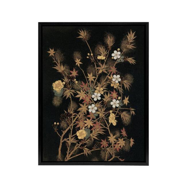 "Artery8 Japanese Autumn Flowers G A Audsley Black Framed Canvas Wall Art - Size: W12"" x H16""" - image 1