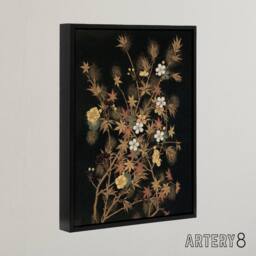 "Artery8 Japanese Autumn Flowers G A Audsley Black Framed Canvas Wall Art - Size: W12"" x H16""" - thumbnail 2