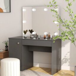 Berkfield Home Makeup Table with LED Lights 110x55x145 cm MDF Grey - Size: 110 x 55 x 145 cm - thumbnail 1