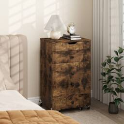 Costway 3-in-1 Vanity Desk Set w/Mirror & Lights Makeup Table w/Drawers &Stool in Brown - thumbnail 5