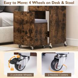 Costway 3-in-1 Vanity Desk Set w/Mirror & Lights Makeup Table w/Drawers &Stool in Brown - thumbnail 6