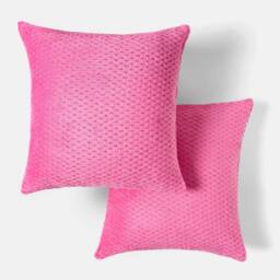 OHS 2 Pack of Waffle Fleece Square Cushion Covers in Bright Pink - Size: 45 cm x 45 cm - thumbnail 3