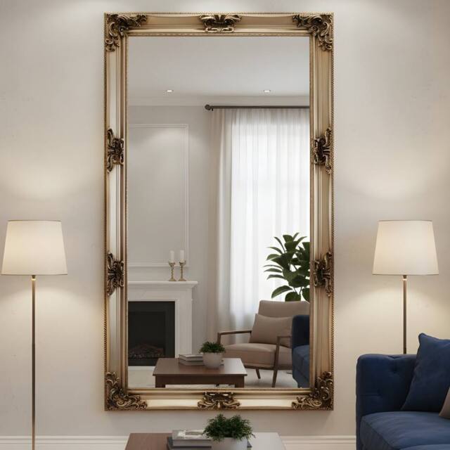 HOME LUXE INTERIOR Juliette Antique Silver Ornate Full Length Mirror 180x90cm - Size: 180x90 cm - image 1