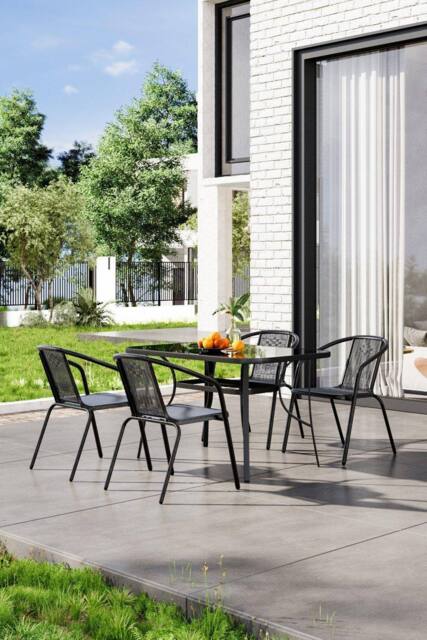 Garden Sanctuary Metallic Outdoor Garden 4-Seater Dining Bistro Set in Black - image 1