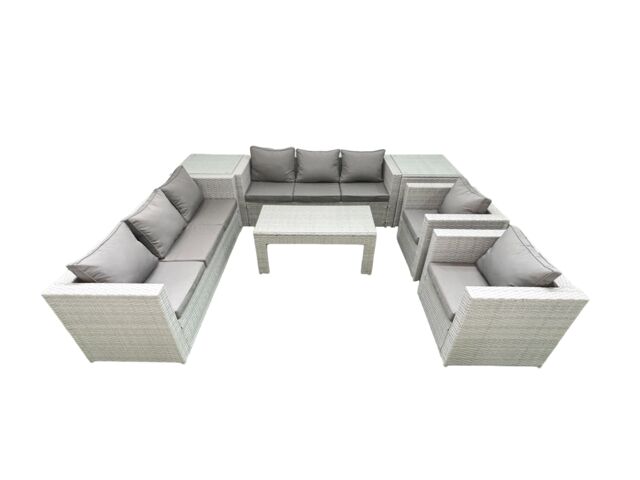 Fimous Outdoor Garden Furniture Rattan Sofa Set with 2 Armchairs Oblong Coffee Table 2 Side Tables Light Grey Mixed - image 1