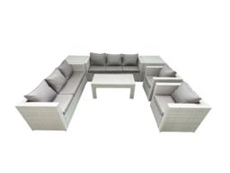 Fimous Outdoor Garden Furniture Rattan Sofa Set with 2 Armchairs Oblong Coffee Table 2 Side Tables Light Grey Mixed - thumbnail 1