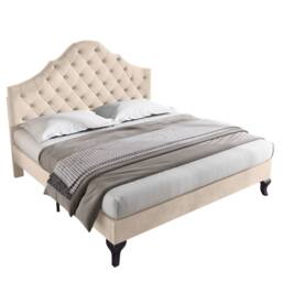 ModernLuxe Upholstered Double Bed with Adjustable Headboard & Slatted Frame in Beige - thumbnail 9