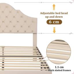 ModernLuxe Upholstered Double Bed with Adjustable Headboard & Slatted Frame in Beige - thumbnail 6