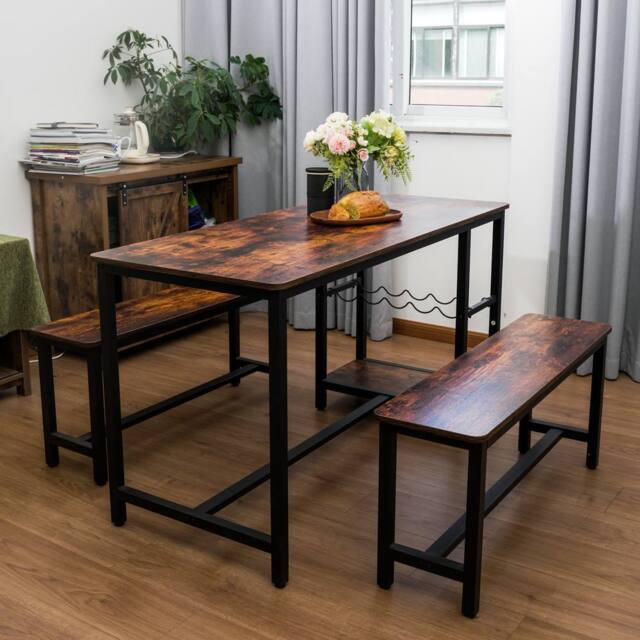 Abrihome Dining Table & Bench Set, 4-Person Dinette for Dining Room in Brown - Size: 4 Person - image 1