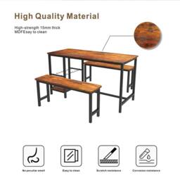 Abrihome Dining Table & Bench Set, 4-Person Dinette for Dining Room in Brown - Size: 4 Person - thumbnail 3