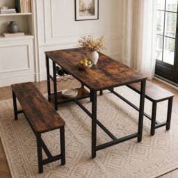 Abrihome Dining Table & Bench Set, 4-Person Dinette for Dining Room in Brown - Size: 4 Person - thumbnail 7