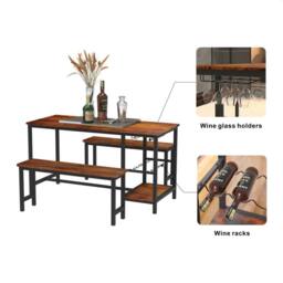 Abrihome Dining Table & Bench Set, 4-Person Dinette for Dining Room in Brown - Size: 4 Person - thumbnail 4