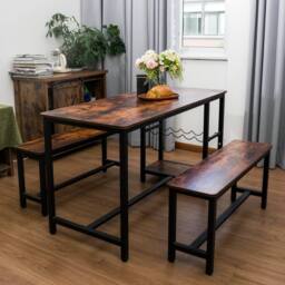 Abrihome Dining Table & Bench Set, 4-Person Dinette for Dining Room in Brown - Size: 4 Person - thumbnail 1